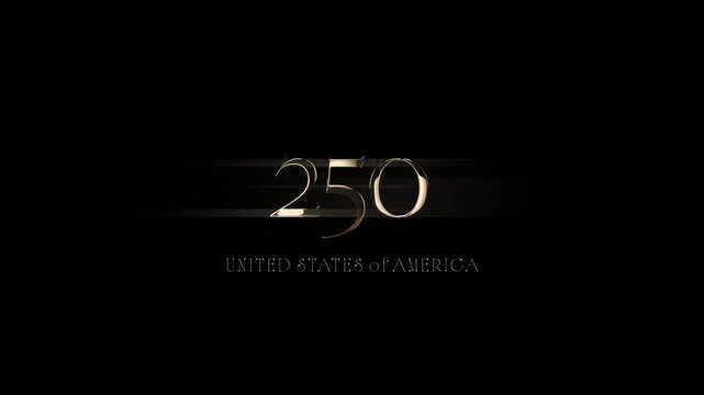 250 years anniversary celebration logo video. 4th of July Independence Day of America. Number 250 vector illustration on black background.