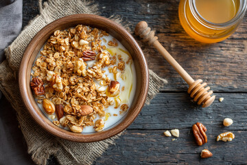 Fototapeta premium Honey and Nut Granola. Homemade Granola. Breakfast Granola