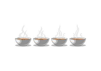 Four bowls of steaming soup Vector