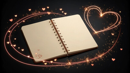 Futuristic Valentine Blank Card with Neon Fiber-Optic Heart Border on Black Background