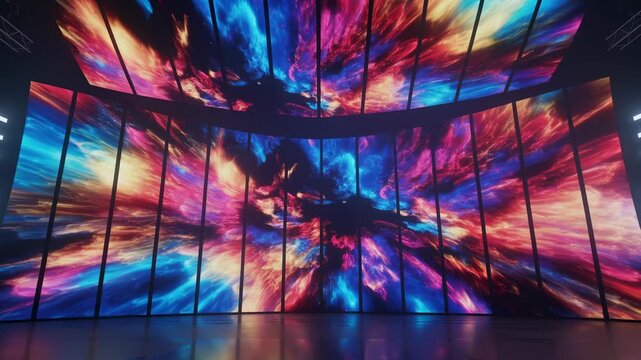 Large colorful led screen display abstract nebula explosion dynamic light stage vibrant LED stage screen abstract colorful light burst immersive