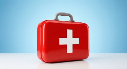 Obraz premium Essential Red First Aid Kit Icon for Medical Emergency, Health Care & Safety - Clean 3D Render
