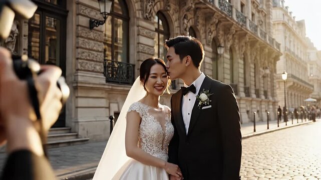 Elegant Wedding Couple in Paris - A beautiful Asian couple poses for their wedding portraits in Paris.