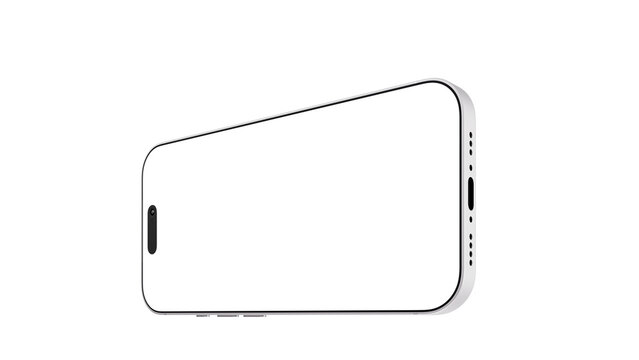 Silver Phone with transparent screen and background. Mockup for web design, app, and presentation.
