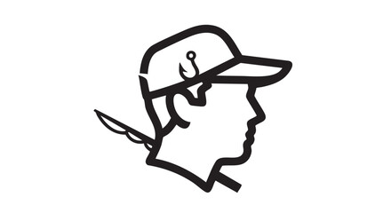 Illustration of a person wearing a cap with a hook, showcasing a simple design from a side view