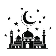 Iconic mosque under moon and stars Vector