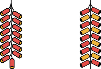 Traditional red firecracker strings hanging for festival celebration