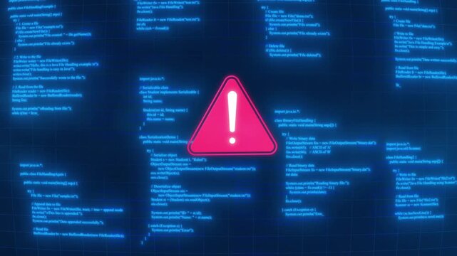 Cyber Security Warning Alert with Digital Code Background technology concept animation.