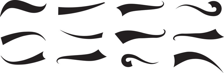 Swooshes text tails, swash underline. football, baseball typography swashes Texting tail for lettering or old varsity sport logo vector for apps or web retro style. Swoosh and swash tails collection © MDneamul
