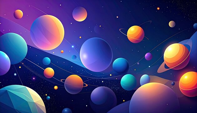 Abstract Cosmic Background: Floating Geometric Shapes with Soft Glow Gradients and Deep Space Tones