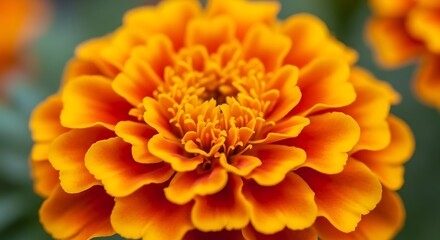 Fototapeta premium Vibrant Orange Marigold Blossom - A Detailed Close-Up.