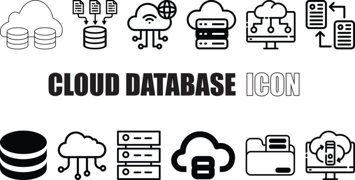 Cloud Database Icon Set Server Storage, Data Center & Backup Vector Collection.