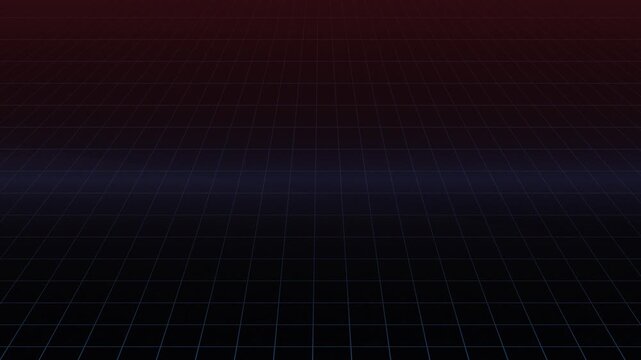 Grid Floor Scene Creating Depth and Motion in Dim Red Blue Lighting