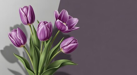 Obraz premium Happy women's day tulips wishes beautiful purple flowers greeting