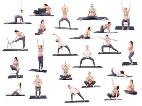  pregnant woman is engaged in yoga. Butterfly Pose or Baddha Konasana