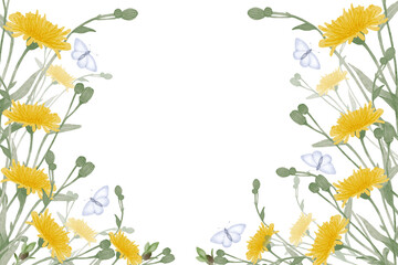 Obraz premium Watercolor floral frame with yellow wildflowers, hand painted romantic illustration for valentines day, women celebration, mothers day, postcard design, greeting cards, invitations and stationery