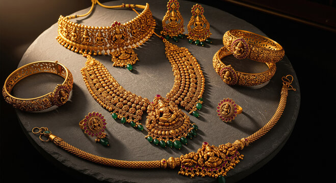 Exquisite Traditional Indian Gold Temple Jewelry Collection with Gemstones