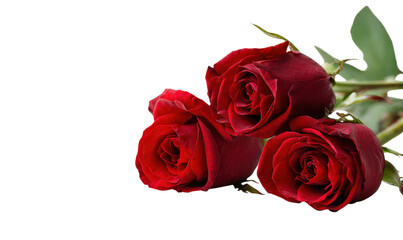 Naklejka premium Three vibrant red roses isolated on transparent background romantic floral gift