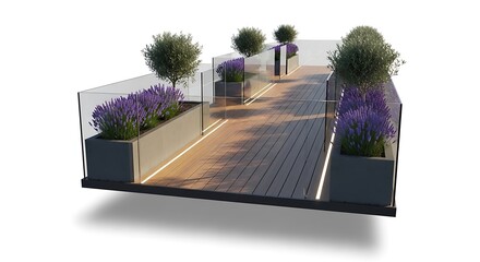 Naklejka premium Rooftop Terrace with Lavender Planters and Glass Railings