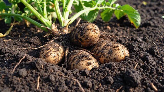Earthy Potatoes Nestled in Rich Soil, Ready for Harvest