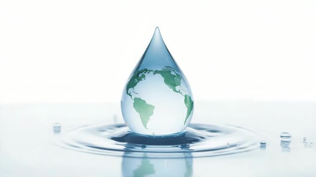 Water drop globe with earth map reflection for environmental conservation and gentle sustainable