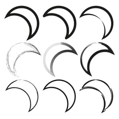 Fototapeta premium Crescent moon outline. Night sky symbol. Celestial shape Vector. Black white detail.