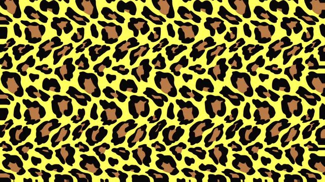 Vibrant yellow background with bold leopard print pattern. Black and brown spots dominate the design. Bold, eye-catching pattern ideal for fashion or design