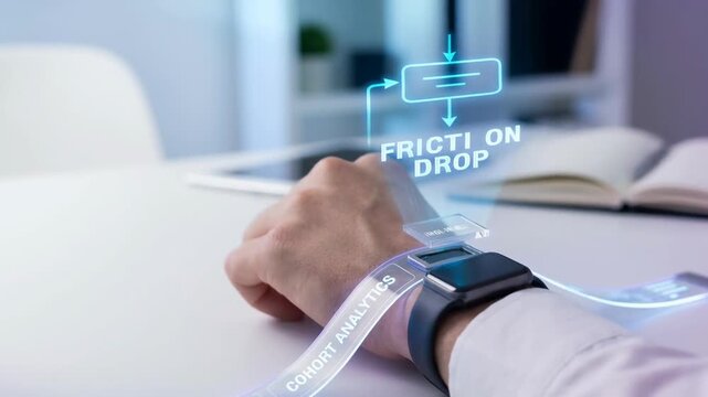 Smartwatch technology and wearable wrist devices with digital data analytics enhancing user experience through friction drop and market fit analysis