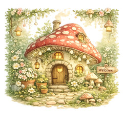 Fototapeta premium Whimsical mushroom cottage in a garden