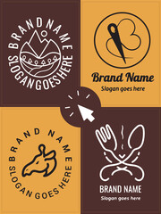 Vintage Logo Design Templates Set with Mountain Campfire and Outdoor Adventure Badges