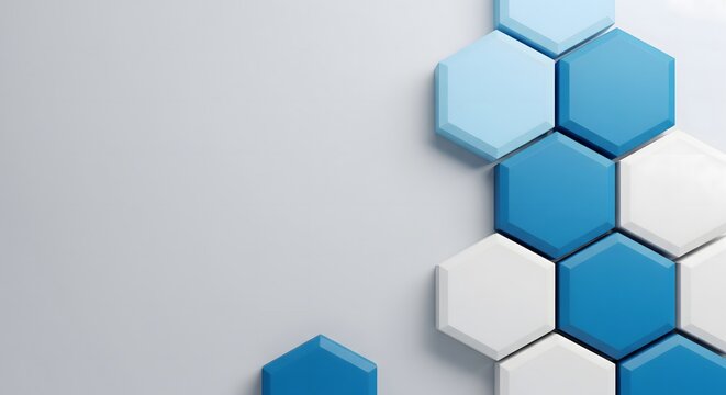 Abstract hexagon pattern background in blue and white, modern geometric design for technology, business and science concepts, minimal clean layout for presentations and branding