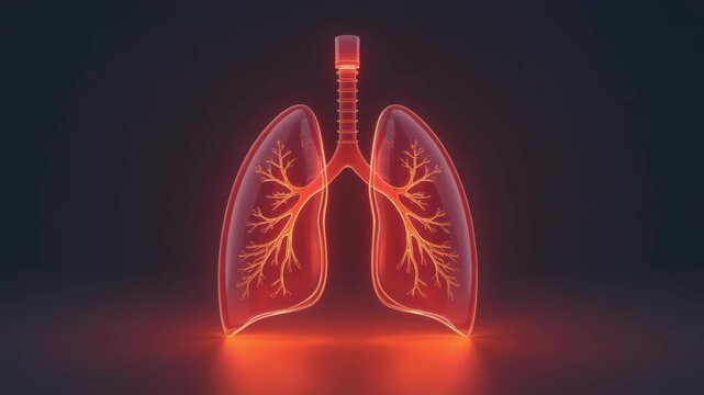 Glowing translucent human lung and bronchus illustration with bronchi, trachea and respiratory