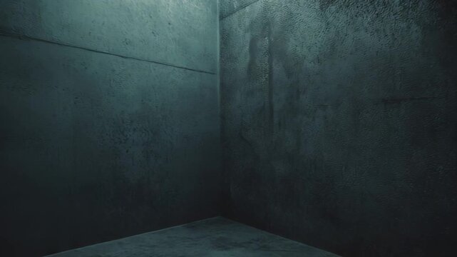Empty concrete room corner showcasing grunge textured walls and floor with a subtle light source, creating a strong minimalist and urban atmosphere ready for product display