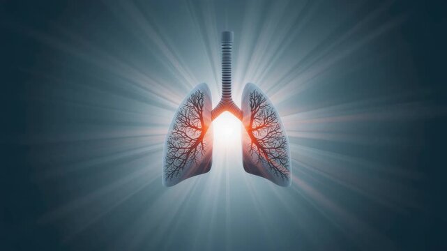 Radiant healthy human lung anatomy illustration with glowing bronchial tree trachea respiratory