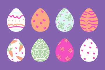 Pastel Easter Egg Clipart Set &ndash; Cute Decorative Spring Eggs, Hearts, Carrots, Floral Doodle Pattern Vector Collection