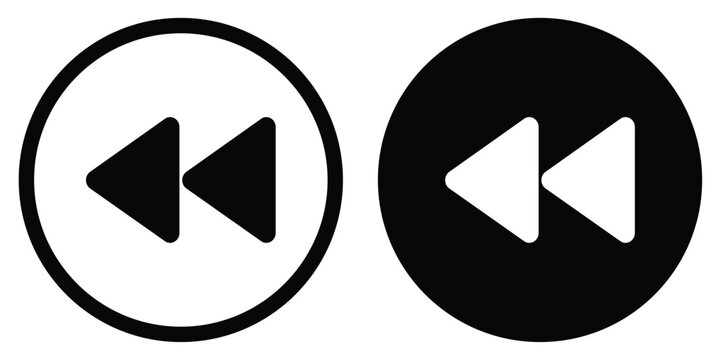   
Minimalist rewind icon with dual left-pointing triangles in black and white, ideal for media control, UI design, or playback interface visuals.