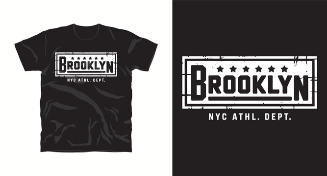 Brooklyn nyc athl dept t-shirt design with distressed typography on black background