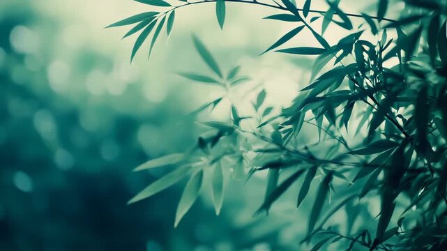 Delicate bamboo foliage presenting natural beauty and serene tranquility, symbolizing growth, harmony, and renewal in an outdoor environment with soft light
