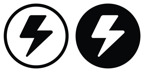 Bold lightning bolt vector icon representing electricity, fast charging, energy, and power. Minimalist circular flash symbol for tech and battery status indicators. © bibin