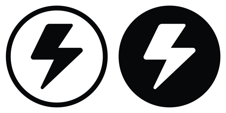 Bold lightning bolt vector icon representing electricity, fast charging, energy, and power. Minimalist circular flash symbol for tech and battery status indicators.