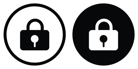 Minimalist vector icon of a padlock. Represents digital security, privacy protection, data encryption, and restricted access. Modern circular graphic for safety and authentication UI.