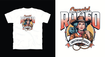 Cowgirl rodeo sweetheart design featuring a confident woman with a lasso and western hat
