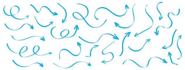 Doddle arrow set. Crayon arrow sketches collection. Hand drawn arrow illustration Hand drawn arrow set with crayon texture - curved and straight, spiral and wavy directional pointers for navigation.