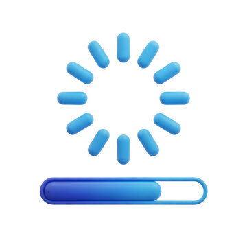 3D blue loading spinner and progress bar icon design on white background