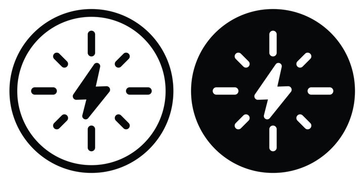 Lightning bolt icon surrounded by radial spark lines. Illustrates electrical power, inspiration, innovation, or instant activation. Ideal for energy and technology UI designs.