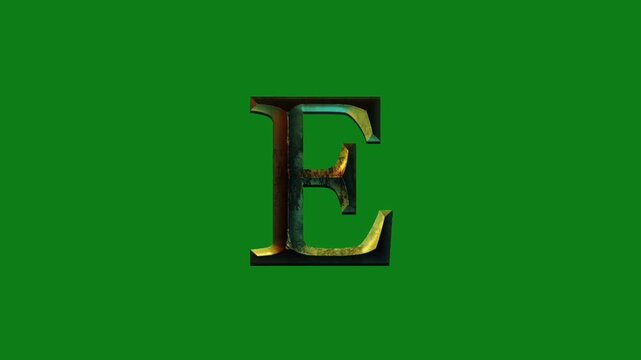 Golden 3D letter E on green background