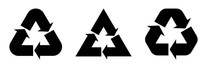 Set of recycle symbols isolated on white background, simple recycling icons vector collection for eco, sustainability and environmental design