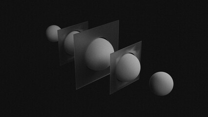 Black Gray Spheres Cluster 3D Abstract Minimal Background Design