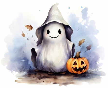 cute ghost with a pumpkin for halloween