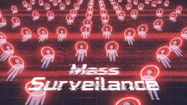 Mass Surveillance: A thought-provoking visual encapsulates the concept of mass surveillance, with rows of anonymous figures interconnected in a digital network.
